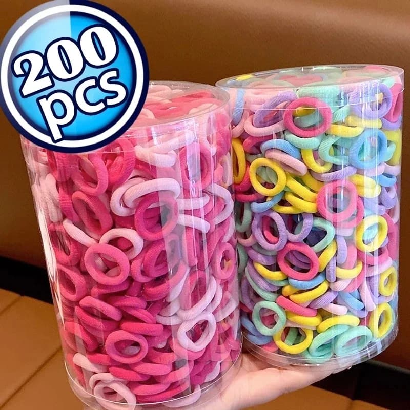 200PCS Women Girls Elastic Faces for Hair Colored Nylon Coda Horse Keep Small Elastic Hair Elastics Scrunchie Hair Accessories