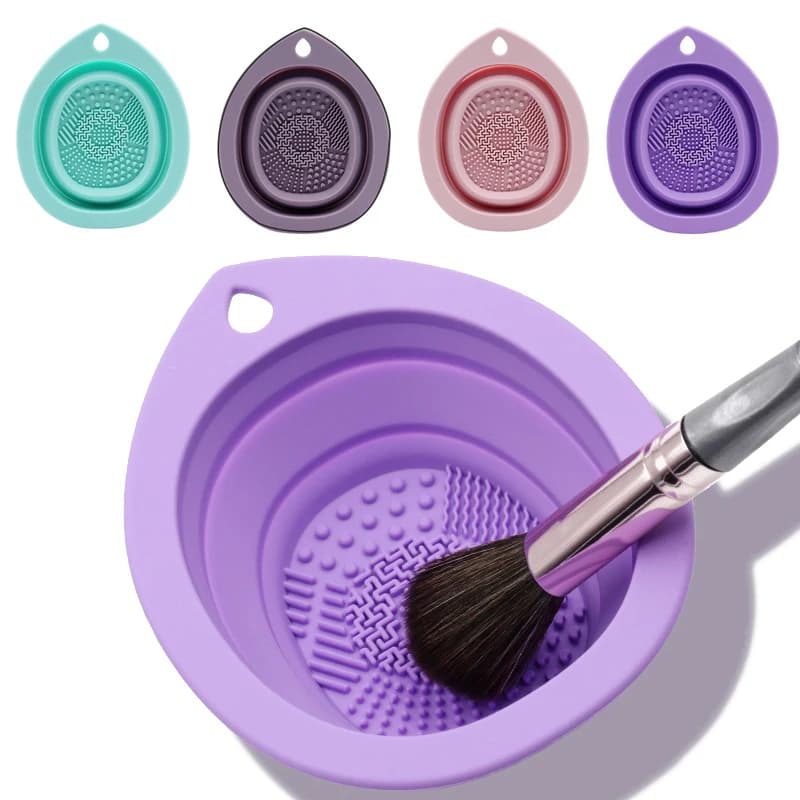 1 Pezzo Pulitore per Pennelli da Trucco in Silicone, Ciotola Pieghevole per la Pulizia di Pennelli Ombretto e Puff, Tappetino per Lavaggio, Scatola per Strumenti e Spazzole
