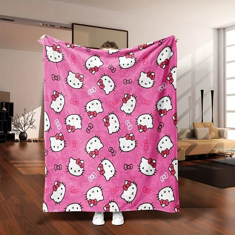 Coperta in Flanella Hello Kitty, Morbida e Calda, Resistente, per Camera da Letto, Soggiorno e Cameretta dei Bambini