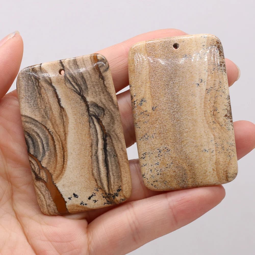 35x55mm Square Painted Stones Pendant Natural Stone Charms for Jewelry Making Supplies DIY Necklaces Earrings and Accessories