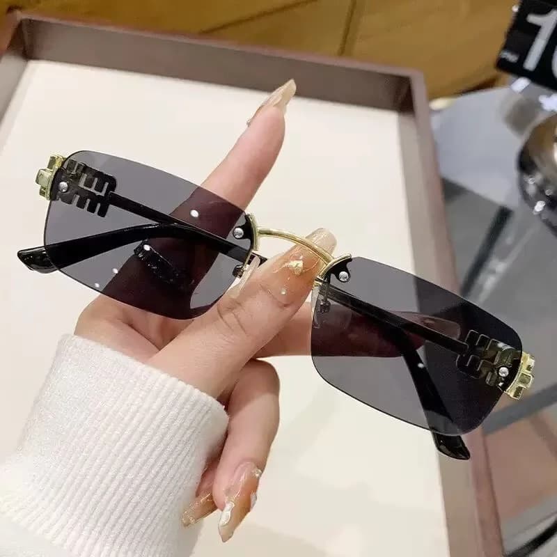 Occhiali da Sole Quadrati di Design di Marca, Senza Montatura, con Lettere, alla Moda, di Alta Gamma, per Donna e Uomo, con Lenti Sfumate Trendy, Protezione UV400
