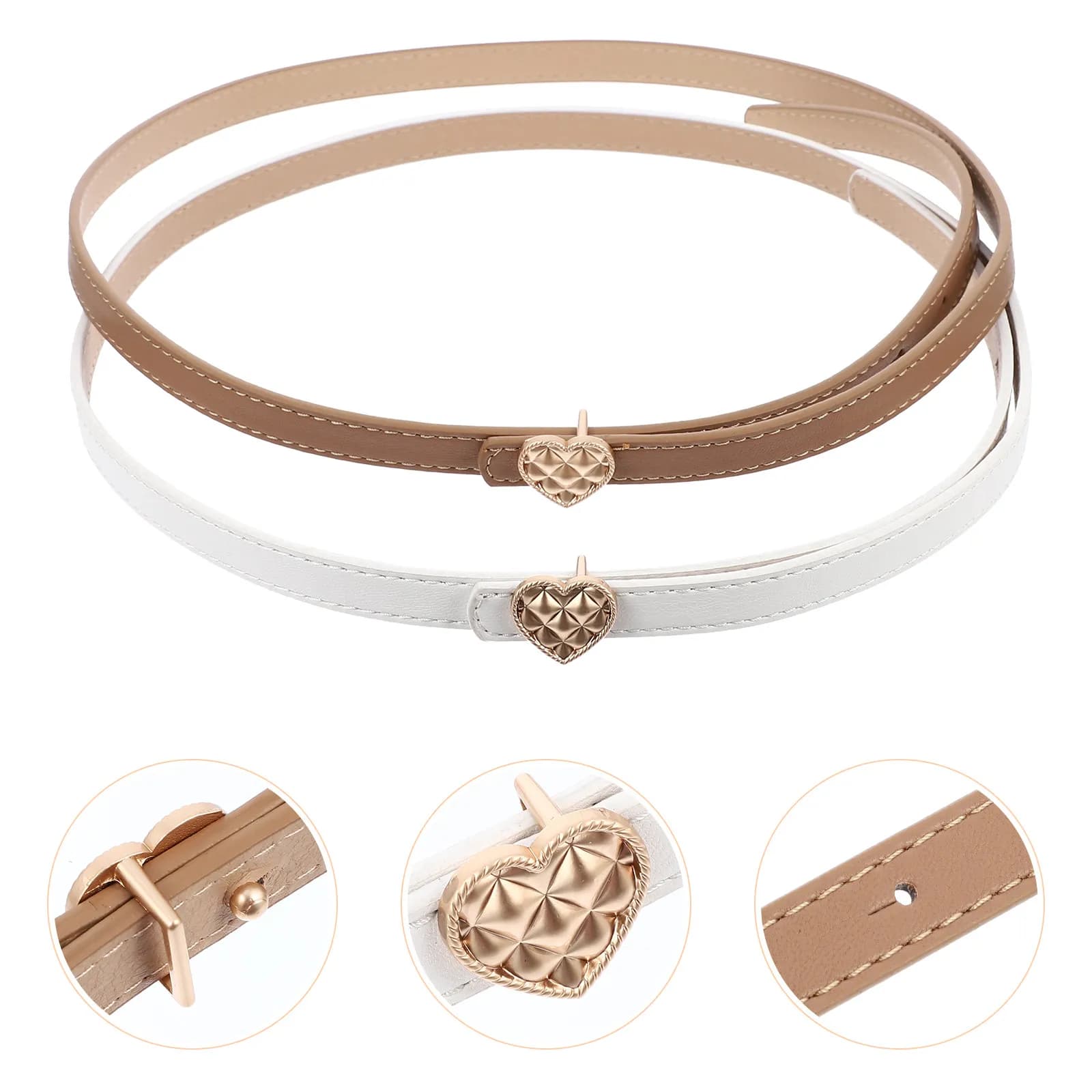 2 Pieces Fashion Slim Belts With Heart Buckle Imitation, Elegant Women's Casual Decorative Belts for Dresses and Pants