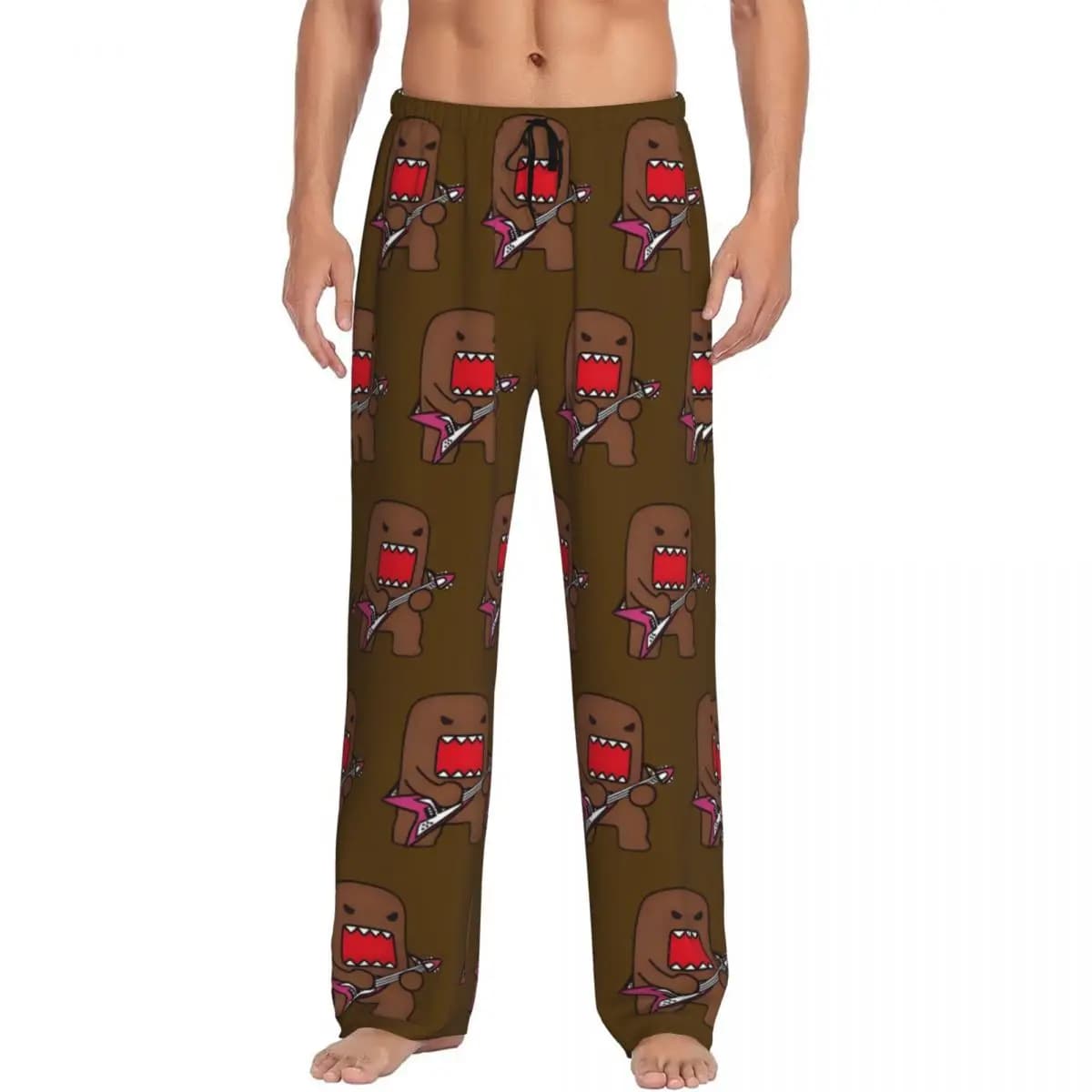 Pantaloni da pigiama Domo Kun da uomo stampati personalizzati Pantaloni da notte per indumenti da notte da cartone animato con tasche