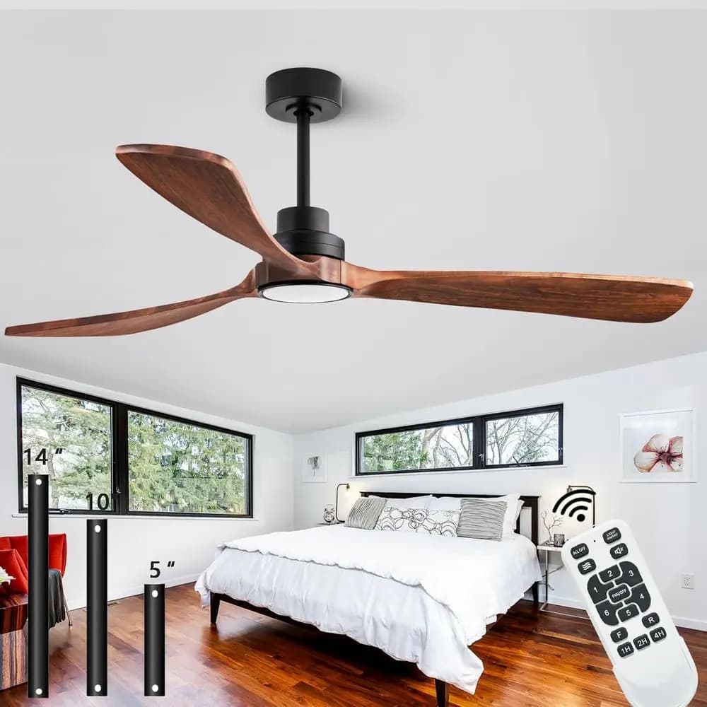 Ventilatore da Soffitto 60 Pollici con Luci e Telecomando, per Interni ed Esterni, con 3 Pale in Legno per Patio, Soggiorno, Oi