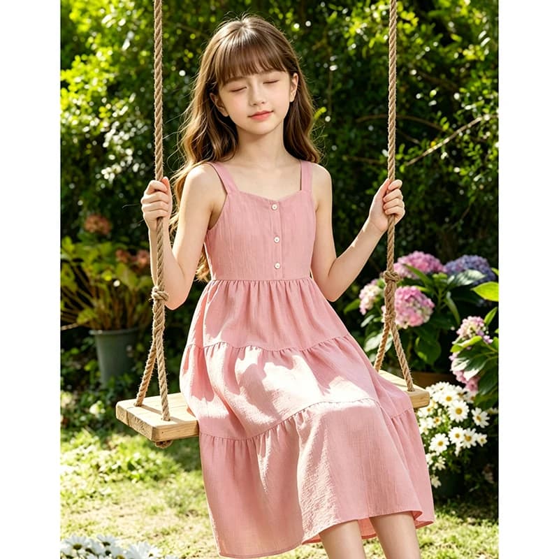 Abito estivo verde per ragazze 8-12 anni, design a strati senza maniche con fiocco sul retro e vita elasticizzata, abbigliamento casual per bambini
