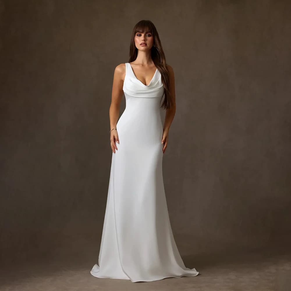 Abiti da sera formali da donna con scollo a V, eleganti abiti da festa, abiti lunghi di lusso per il ballo di fine anno, abiti senza maniche per invitati a matrimoni, Robe De Soiree