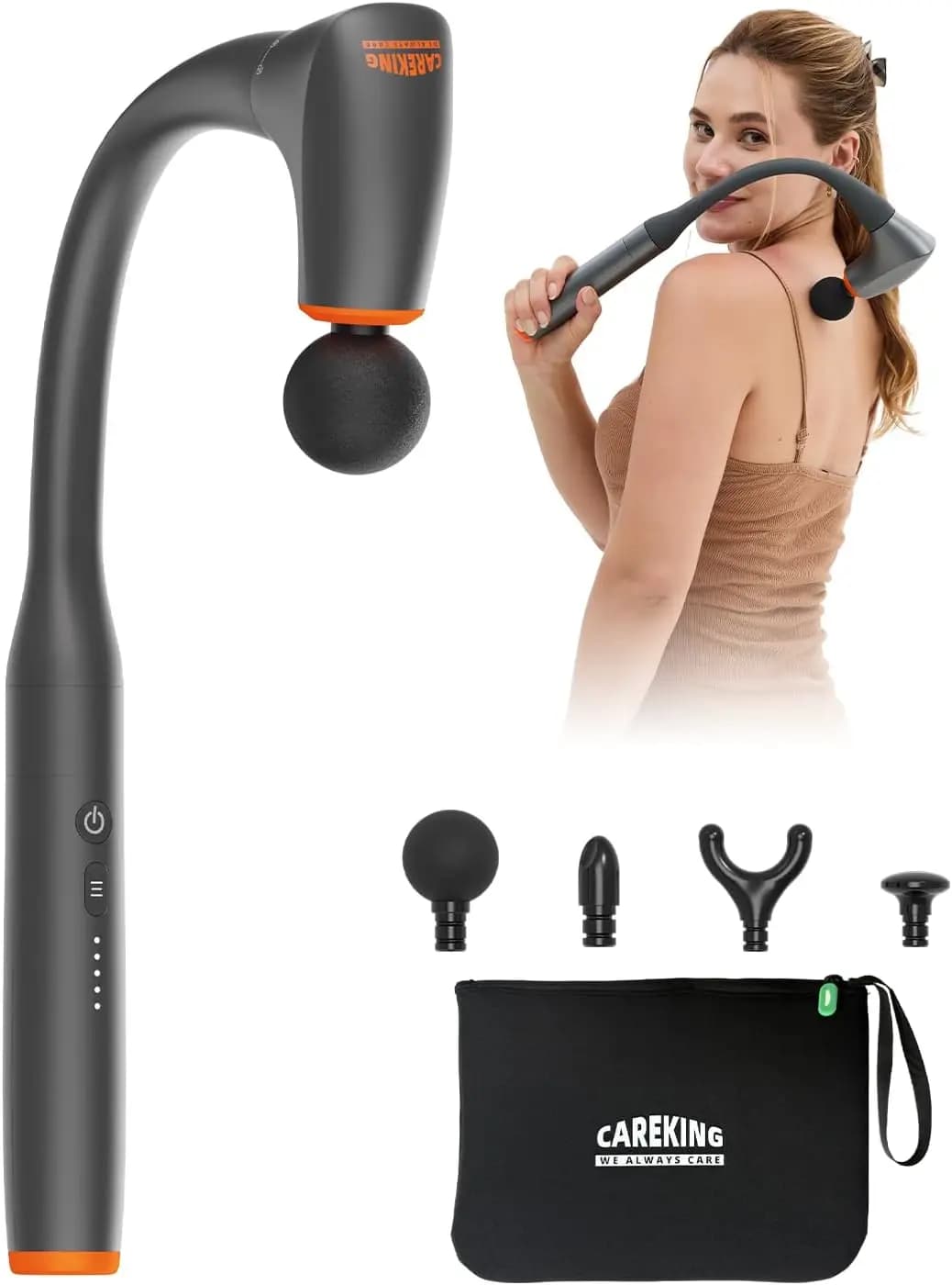 Convertible Massage Gun Deep Tissue for Back Neck Muscle Pain Relief - Electric Handheld Percussion Shoulder Massager Tool with