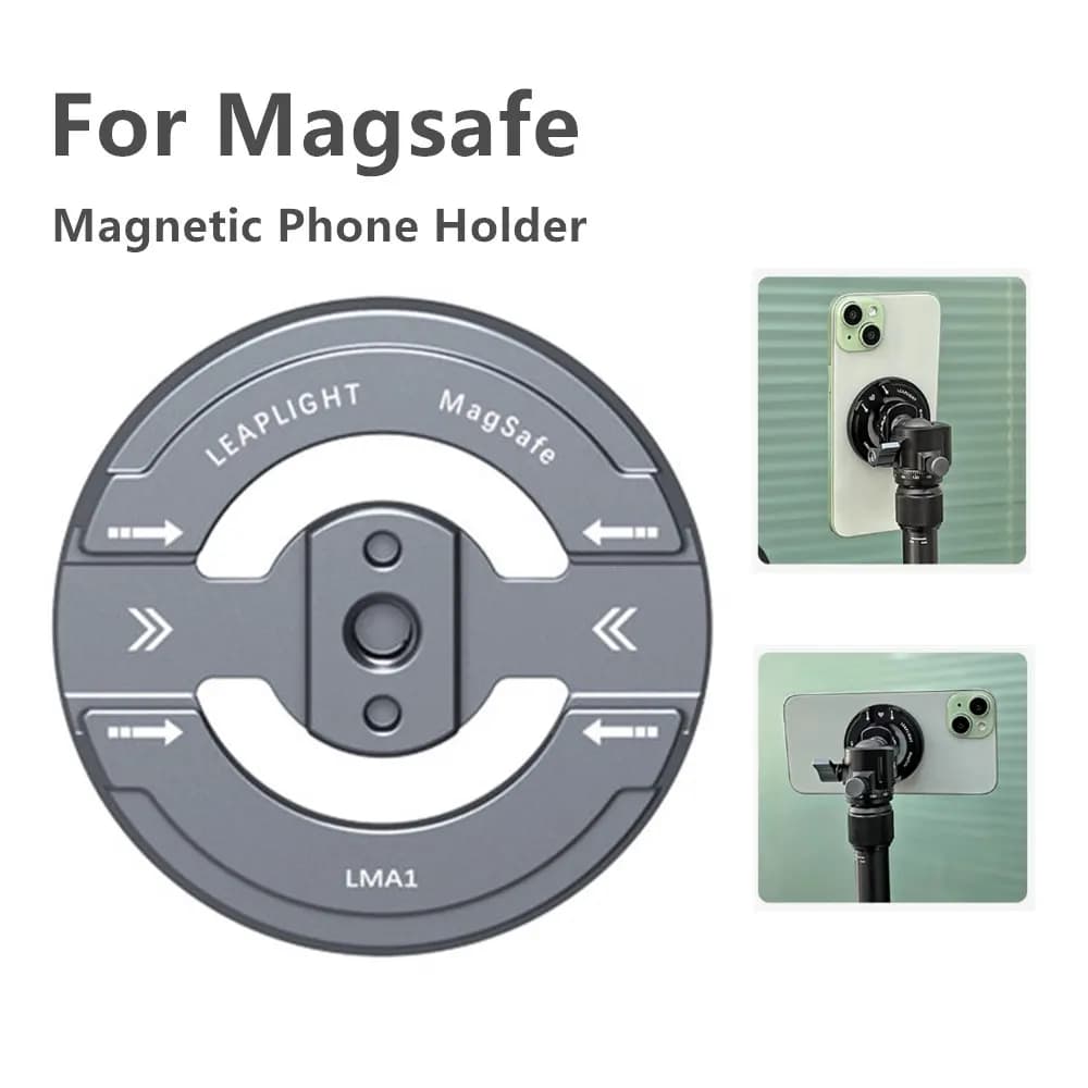 LEAPLIGHT Adattatore per montaggio su treppiede magnetico in metallo per telefono con doppia scarpa fredda da 1/4 per staffa fissa per treppiede per microfono Android MagSafe Iphone