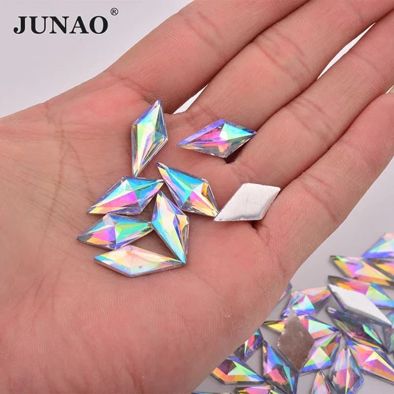 Junao 10*22 Millimetri di Cristallo Ab Rhinestone Della Resina Del Flatback Applique Rombo Fancy Pietre di Cristallo Non Hotfix Strass per Il Vestito decorazione