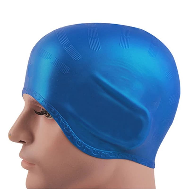 Men's Adult Swim Heads Long Hair Pool Head Waterproof Ear Guard Natural Silicone Diving Hat Large Elastic Size