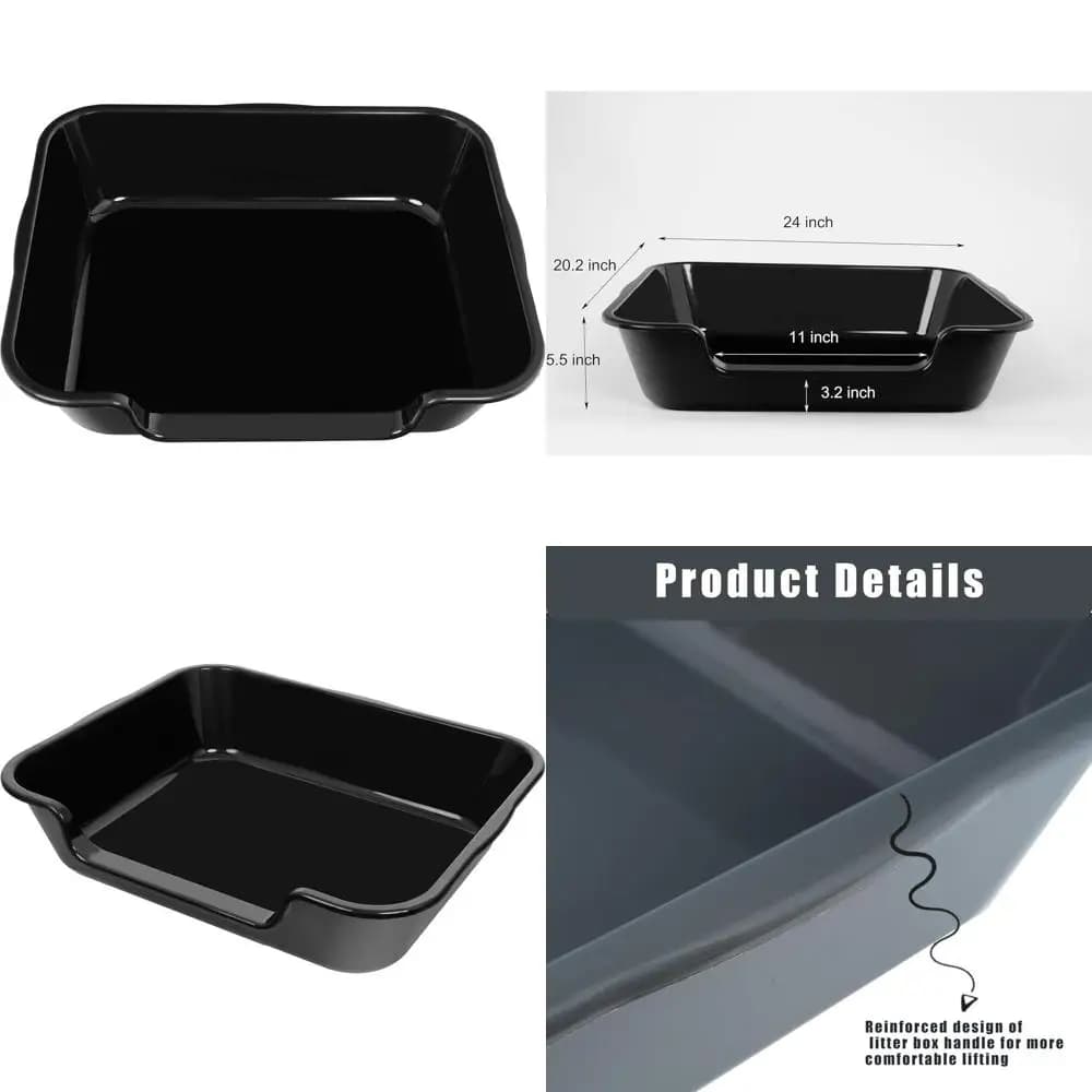 Lettiera per gatti Jumbo in ABS, bassa per gatti anziani, grande vaschetta igienica per animali domestici da interno, 24L x 20W, nera