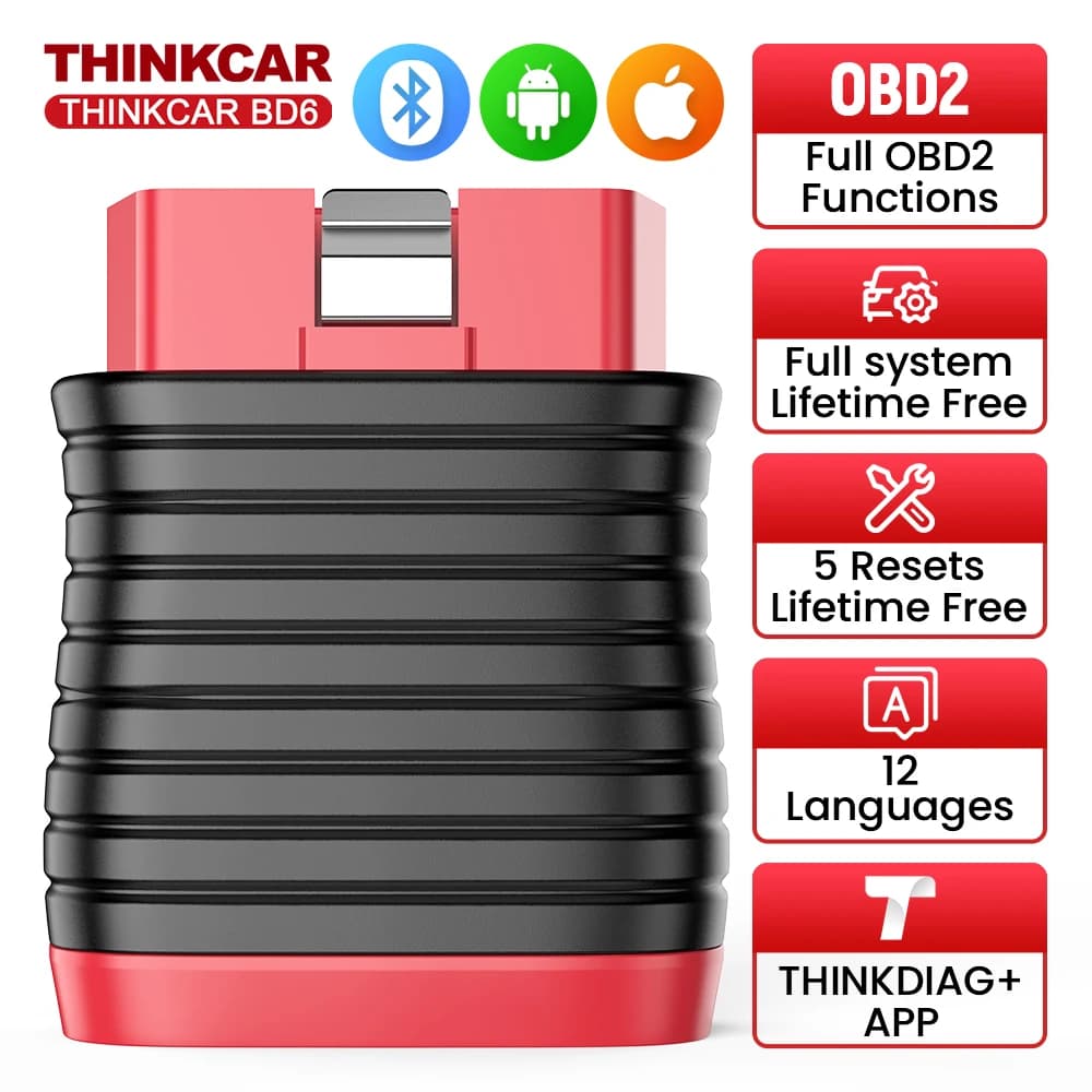 THINKCAR BD6 Auto obd2 Scanner Strumento diagnostico per tutti i sistemi per iOS e Android, 5 Lettore di codici di servizio di ripristino per tutte le auto Aggiornamento gratuito