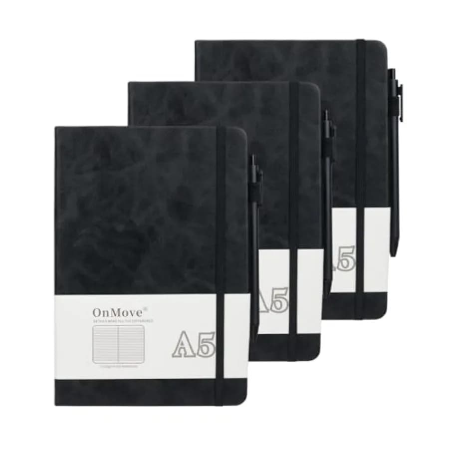 Notebooks Journal for Women Men 3 Pack Bulk Leather Hardcover with Pen Holder A5 160 Pages 100 GSM Thick Paper for Work School