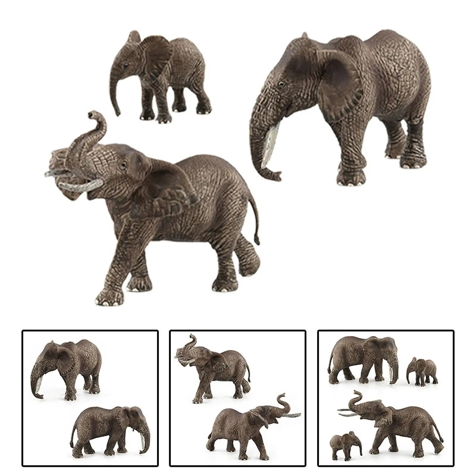 3x statuette realistiche di elefante, bambole artigianali, simulazione, decorazioni per la casa