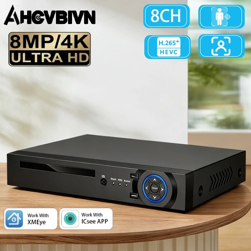 Registratore Video NVR 4K POE con Telecamera IP Audio H.265, Sistema CCTV di Rete con Rilevamento Facciale, Telecamera di Videosorveglianza P2P Xmeye