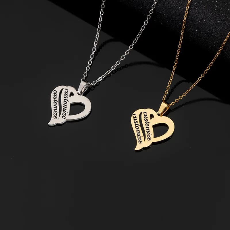 2025 Collana personalizzata con doppio nome a forma di cuore con ritaglio in acciaio inossidabile, regali di gioielli con coppia incisa al laser