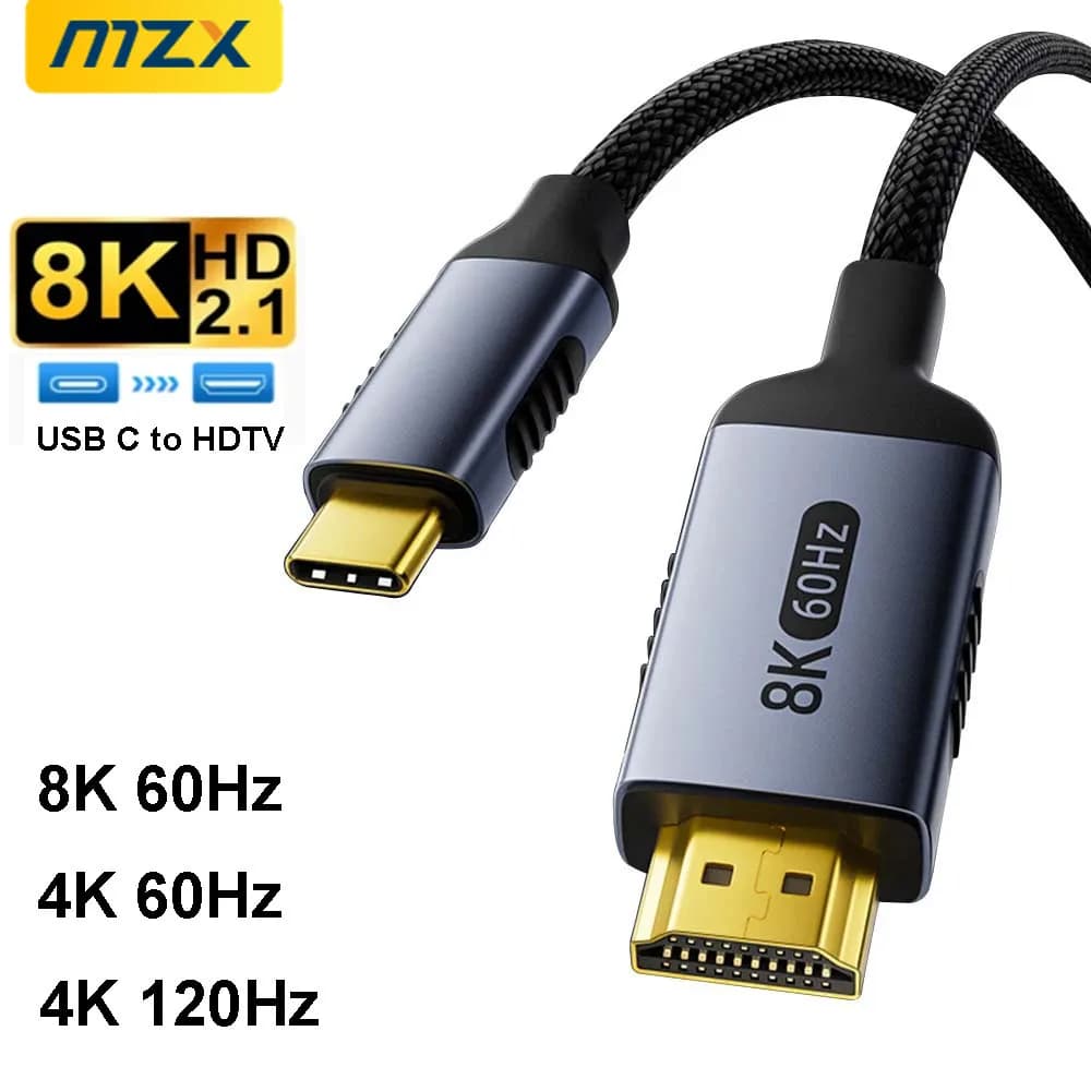MZX 8K 4K 60Hz 3.97/6.56/9.84ft 1.2m/2m/3m USB C to HDMI-Compatible HDTV Cable Converter 120Hz Type Cord Wire Adapter Laptop TV