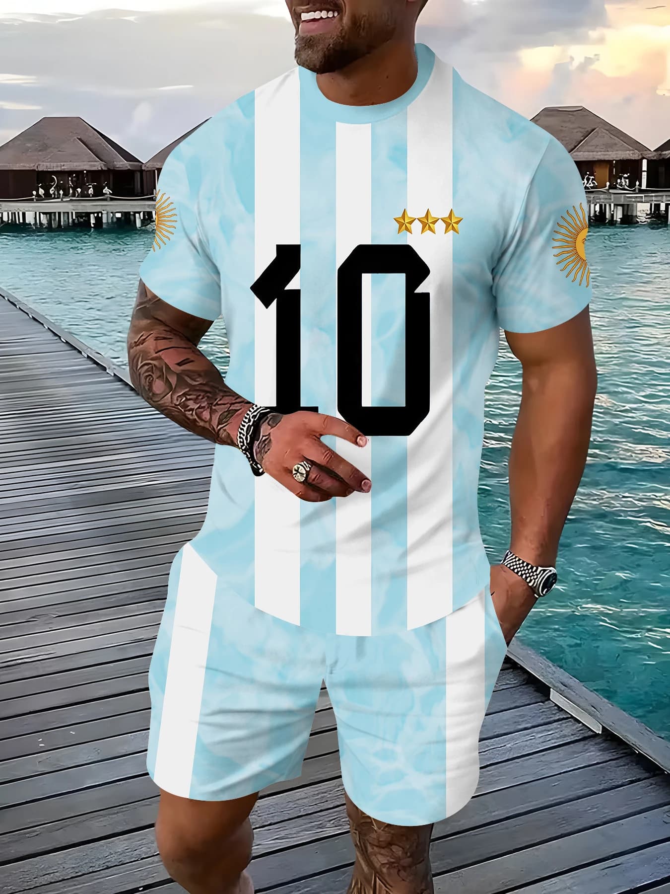 Men's Summer Fashion Two-Piece T-Shirt Shorts Set Casual Comfortable Clothing