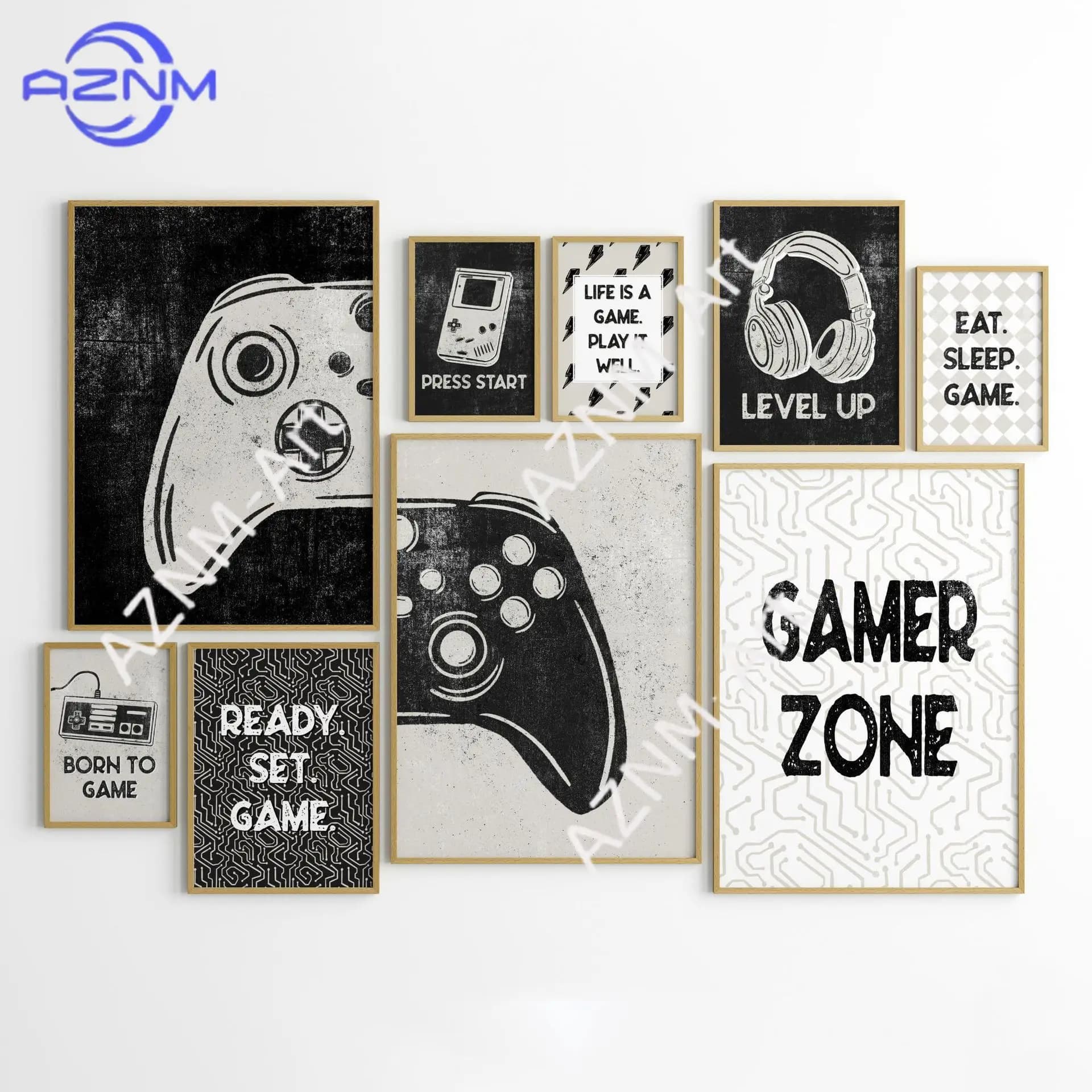 1PC, poster in tela senza cornice per console di gioco in bianco e nero, per sala giochi, sala e-sport, camera da letto