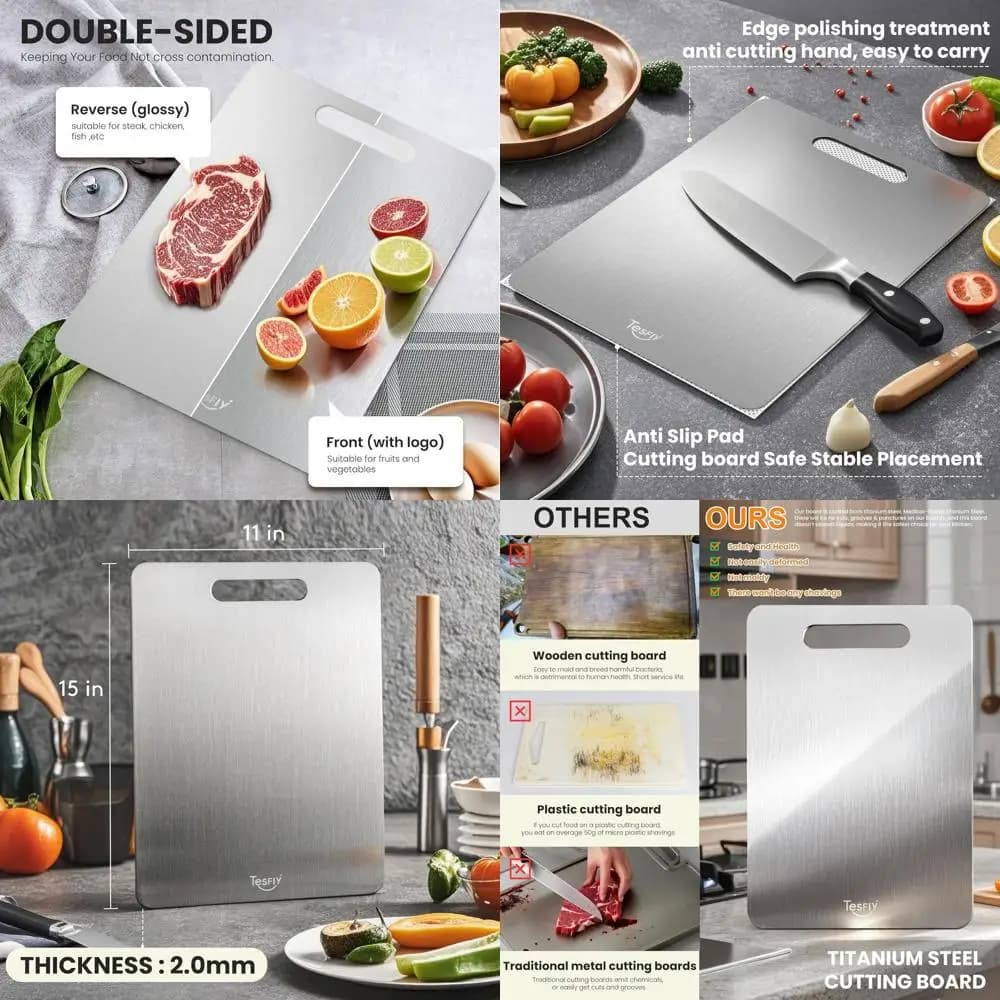 Pure titanium double-sided cutter: large, easy to clean, ideal for preparing meat, fruit and vegetables