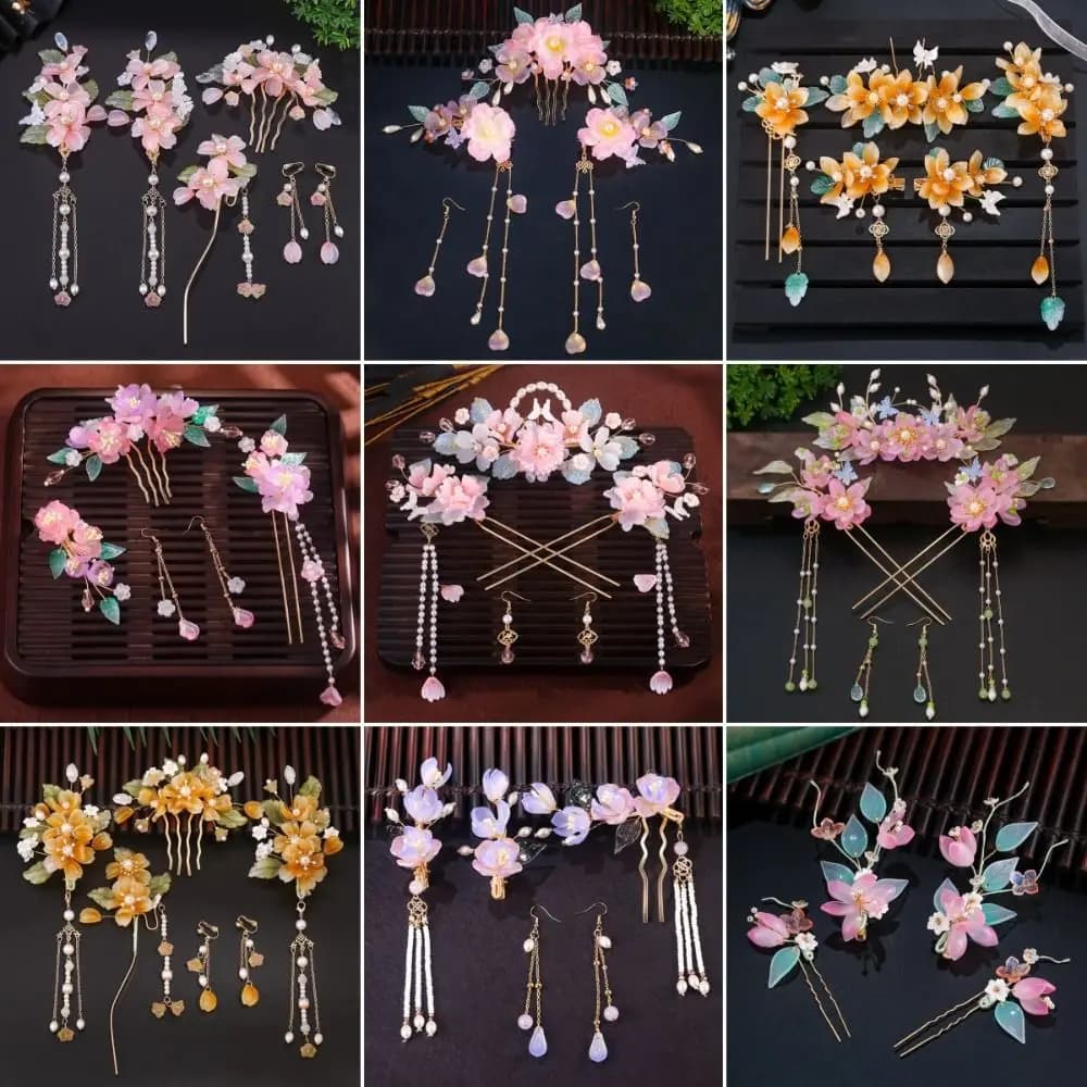 Classical Ancient Style Chinese Style Hairpin Set Pearl Tassel Hanfu Hair Stick Hair Chopstick Headwear Flower Hair Comb Women