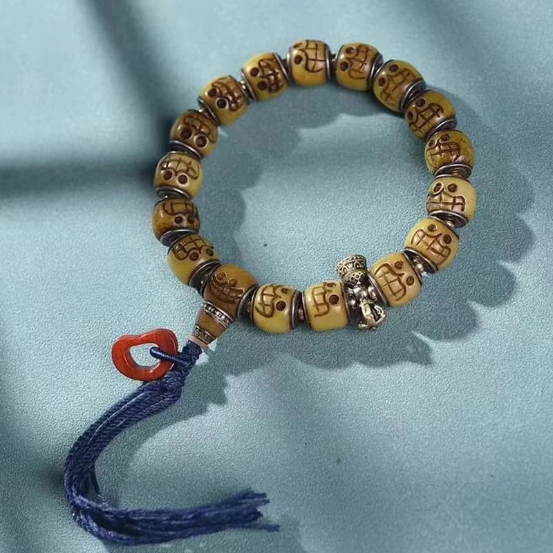 Backflow Bone Three-Circle Bracelet Hole Inlaid Old Copper Bell Tibetan Style a Dai Buddha Amusement Article