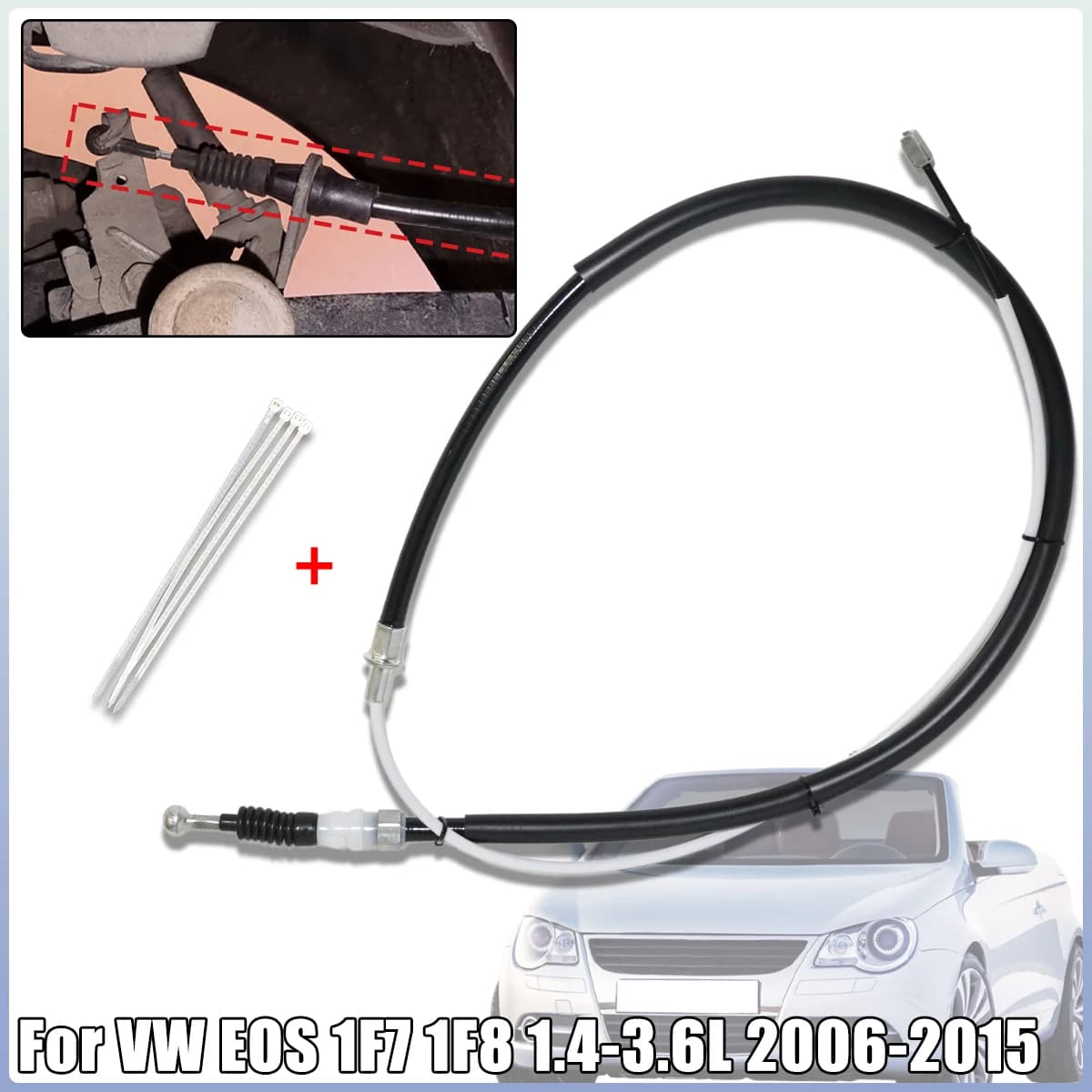 For VW EOS 1F7 1F8 1.4–3.6L 2006-15 Rear Parking Brake Cable High Tensile Wear Resistant Weatherproof 1K0609721BB Free Zip Ties