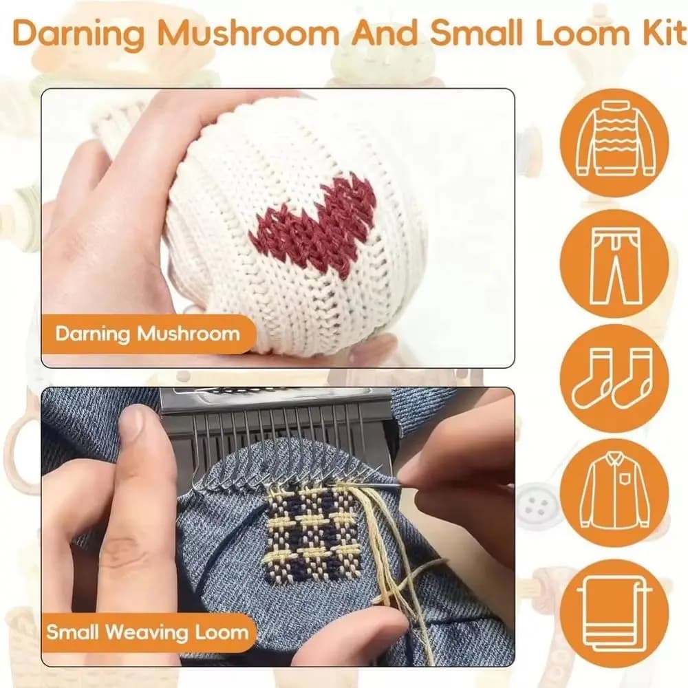 DIY Crafts Sock Darning Kit Egg/Mushroom Shaped Weaving Loom Knitting Patch Repairing Tool Wooden Base Portable Weaving Loom Kit