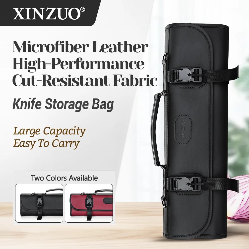 XINZUO Premium Microfiber Leather Cut Resistant Chef Knife Roll Bag Waterproof Durable Kitchen Tool Storage Bag Gift