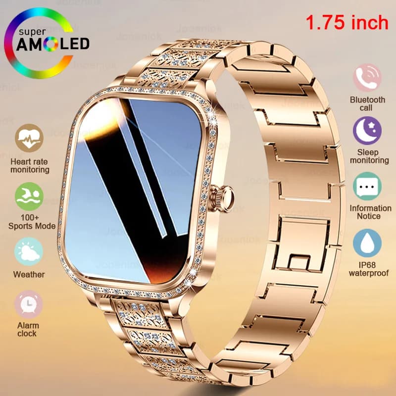 New Fashion Women's Smart Watch Heart Rate 1.75 Inch 240*296 HD Screen Diamond Watch Bluetooth Call Waterproof SmartWatch Ladies