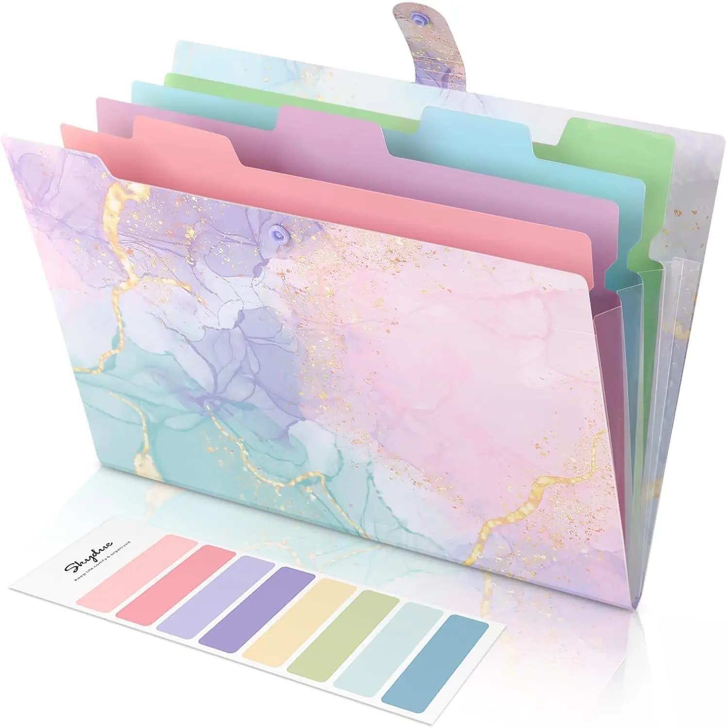 5-Pocket Expanding File Folder, Cute Accordion Organizer, Letter Size, Marble Pink for School Office