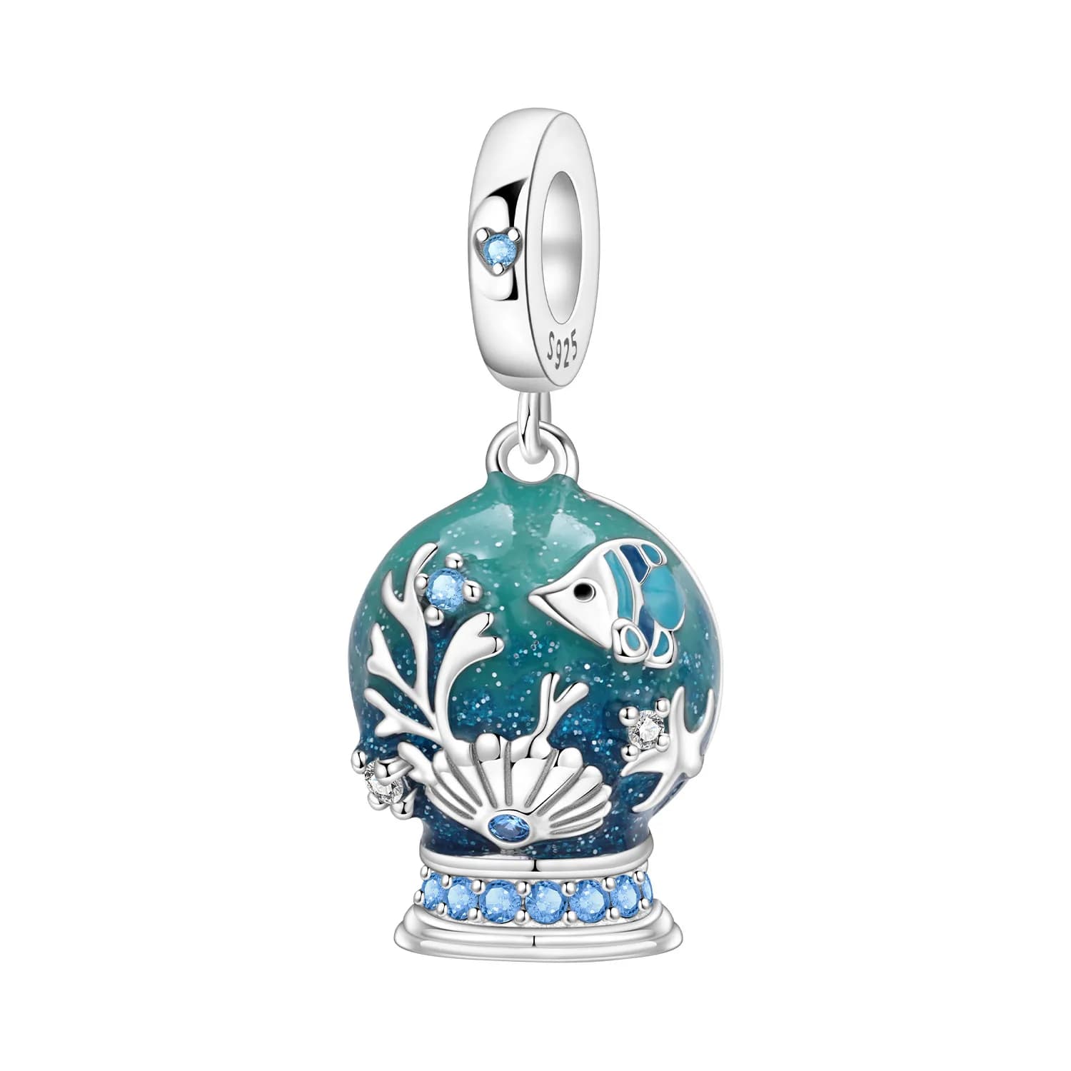 PANPOKI Ciondoli in Argento Sterling 925 con Sfera di Cristallo a Tema Mondo Sottomarino, Perline Pendenti per Bracciali e Collane Fai-da-Te, Gioielli e Souvenir
