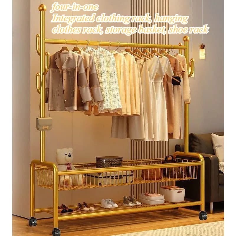 Drying rack Floor single pole Household clothes rack Cactus hanger with storage basket Mobile clothes hanger