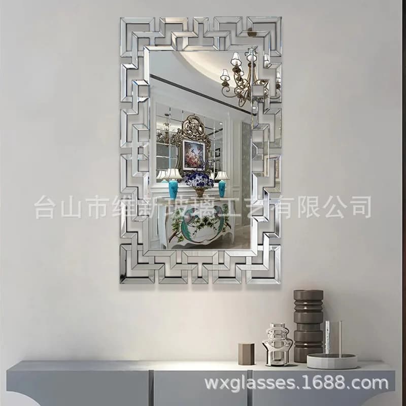 Commercio estero luce lusso quadrato argento specchio vetro bagno specchio magico mobiletto del bagno specchio fatto a mano in legno arte appesa