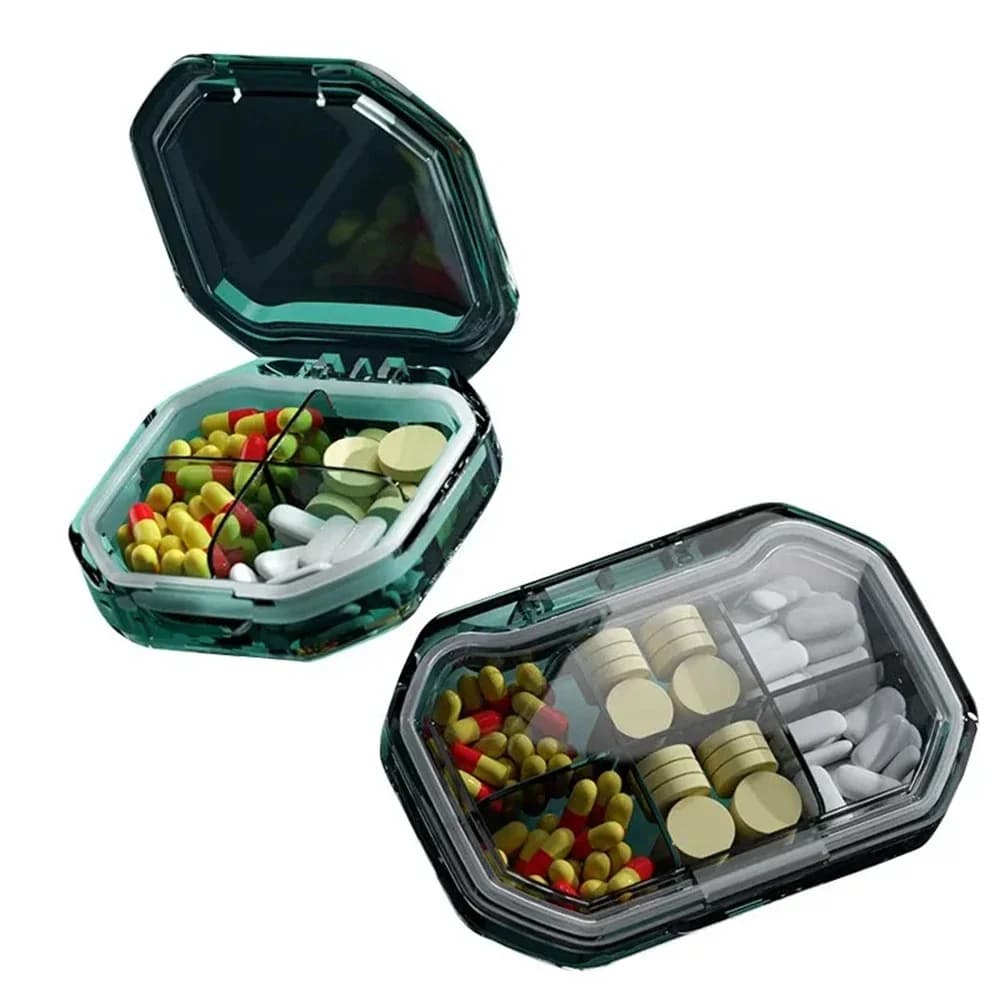 Scatola Portapillole a 6 Scomparti, Contenitore da Viaggio per Medicinali, Organizzatore Portatile Mini a 4 Scomparti con Anello Sigillante