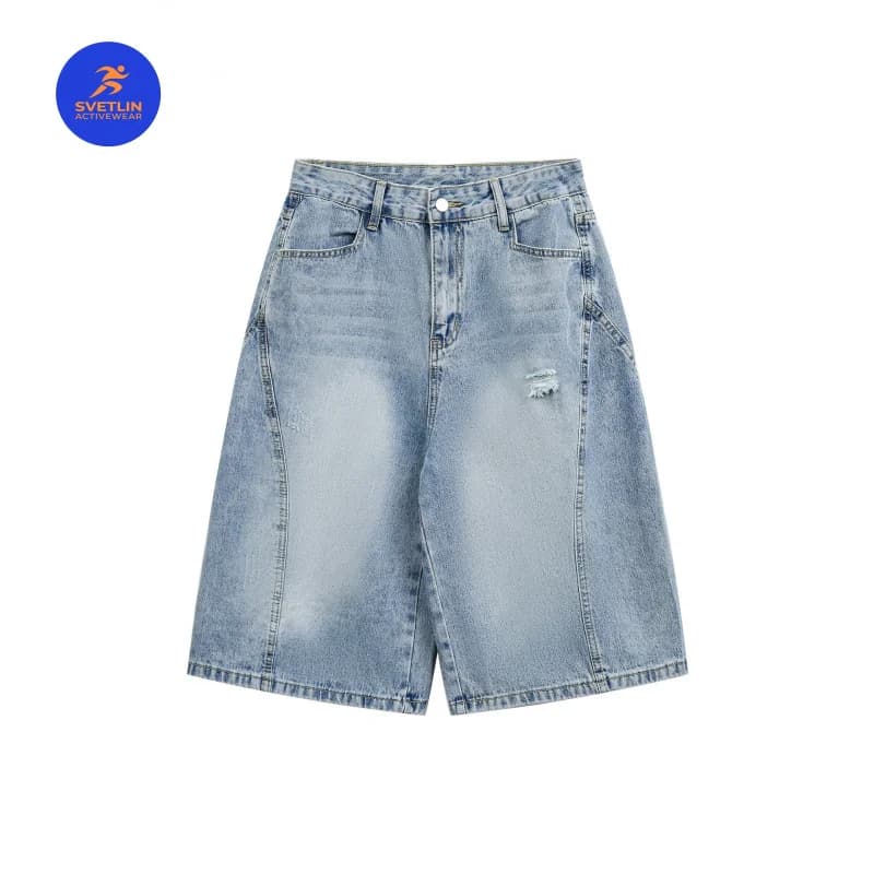 MAQVOB Luxury Quality EU US Size Jean Shorts Street Wear Brand Washed Ripped Denim Loose Shorts For Men Women