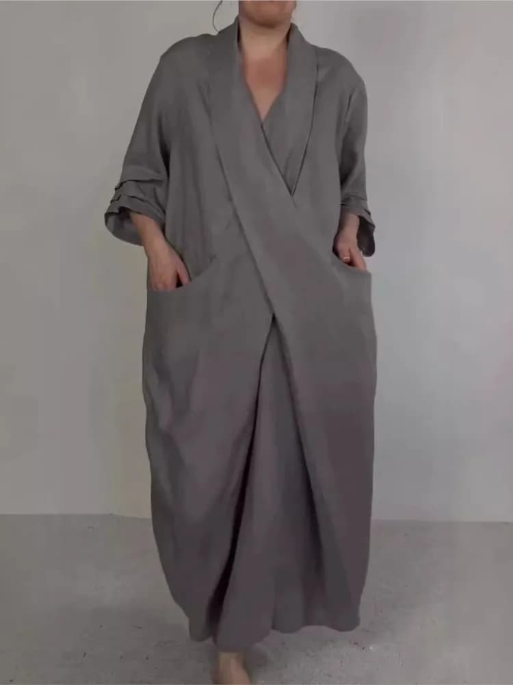 Solid Large Casual Dress for Women's Fashion With V-neck Pullover Women's Holiday Clothing Women's Robe Femme Spring Summer New