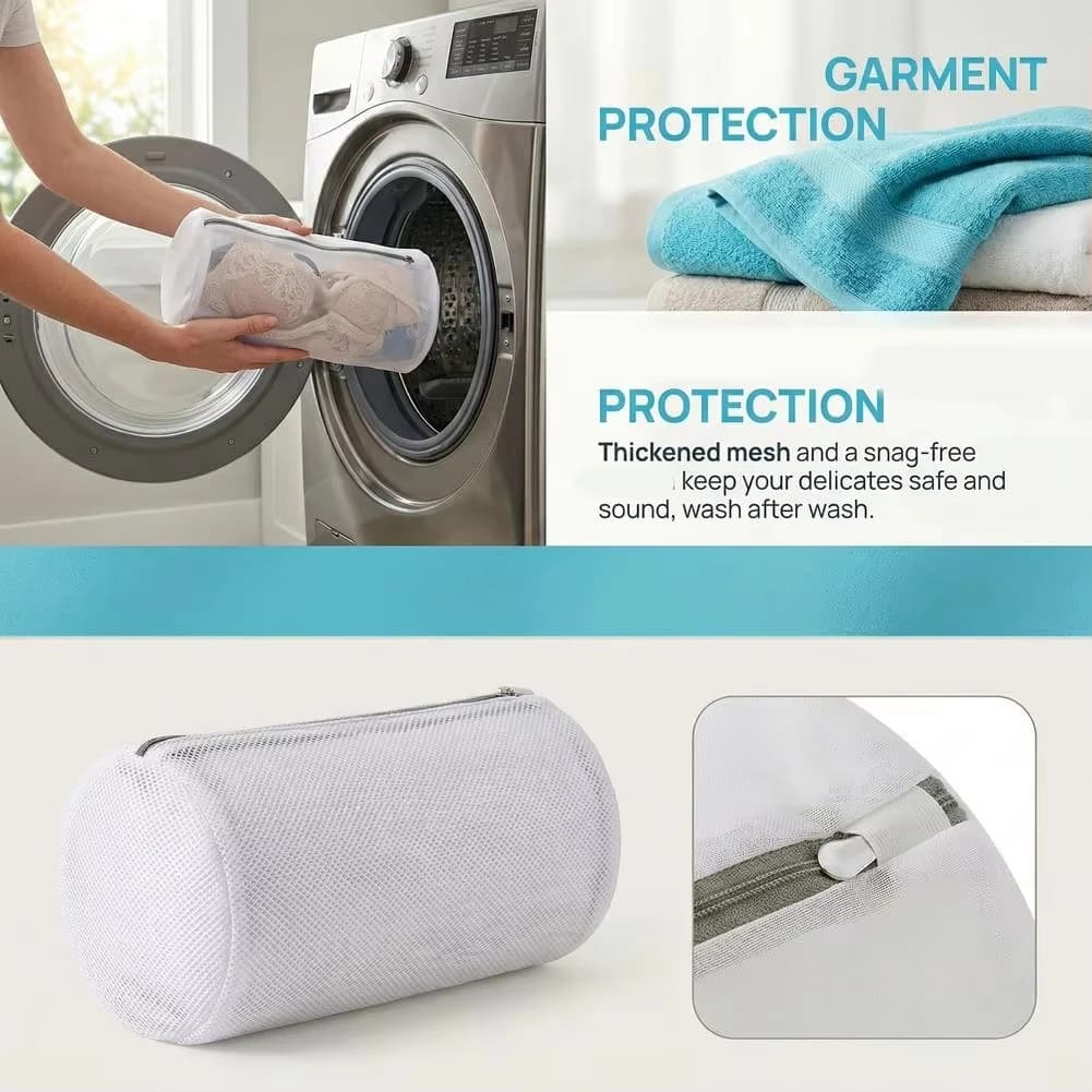 Cylindrical Shape Mesh Shoe Cleaning Bag Reusable Multi-functional Laundry Bag for Sneakers Run Shoes Socks & Bras with Zipper