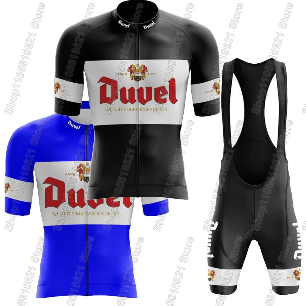 Duvel Black Blue Cycling Jersey 2026 Set Summer Retro Bicycle Clothing Road Bike Shirts Suit Bicycle Bib Shorts MTB Ropa Maillot