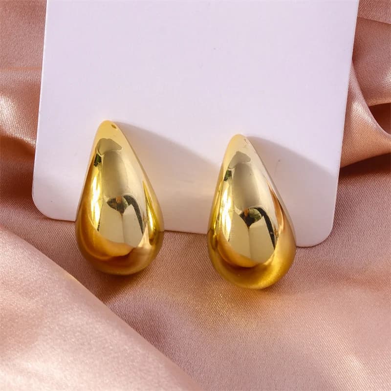 Aihua Gold Plated Tear Drop Earrings for Women Chunky Smooth Metal Waterdrop Hoop Earrings Luxury Trendy Jewelry Party