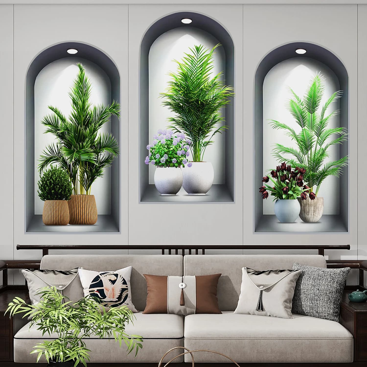 Set of 3 Wall Stickers Decorative with Arco, Nicchia, Vase and Ladder Plant for Entrance and Corridor, Wall decal decorations
