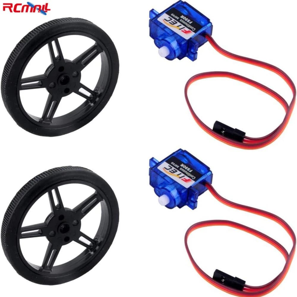 2Set Feetech FS90R Micro 360 degree continuous rotation analog servo motor + RC tire wheel for Arduino Microbit Smart Car Robot