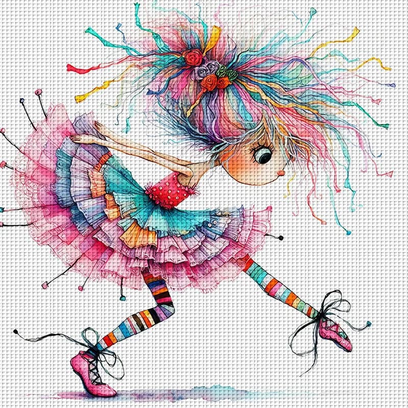 Bursting Ballerina Cross Stitch Kit DIY 11Ct Embroidery DIY Cross Stitch Kit for Home Wall Decoration and Gifts Handmade Materials Frameless (Semi-Finished Product) 36X36Cm/14.17X14.17In
