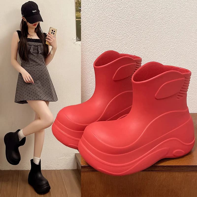 Fashionable Women's Short Clown Rain Boots Lightweight Wear-Resistant Increased Height Waterproof Outerwear Easy to Wear