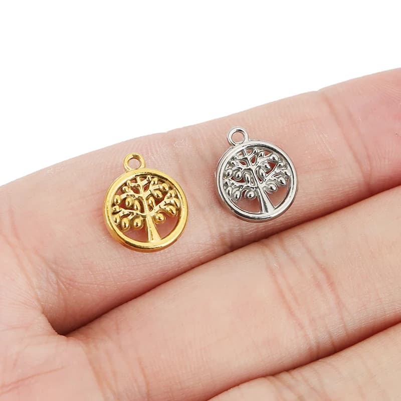 Set di 5 Ciondoli a Forma di Albero in Acciaio Inossidabile PVD, Resistenti allo Sbiadimento, per Bracciali, Collane e Creazione di Gioielli Fai-da-Te