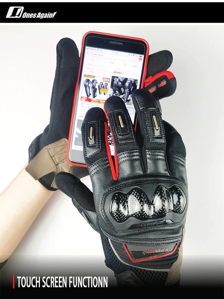 Men's Summer Leather Bike Cross Gloves Knitted Equipment Carbon Fiber Antique Bike Gloves Motorcycle Gloves