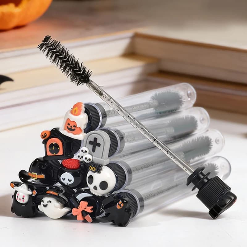 10Pcs Halloween Mascara Wand Tube Spooky Eyelash Extension Brush Eyebrow Spoolie Horror Cute Face Makeup Tools Party Favors Kit