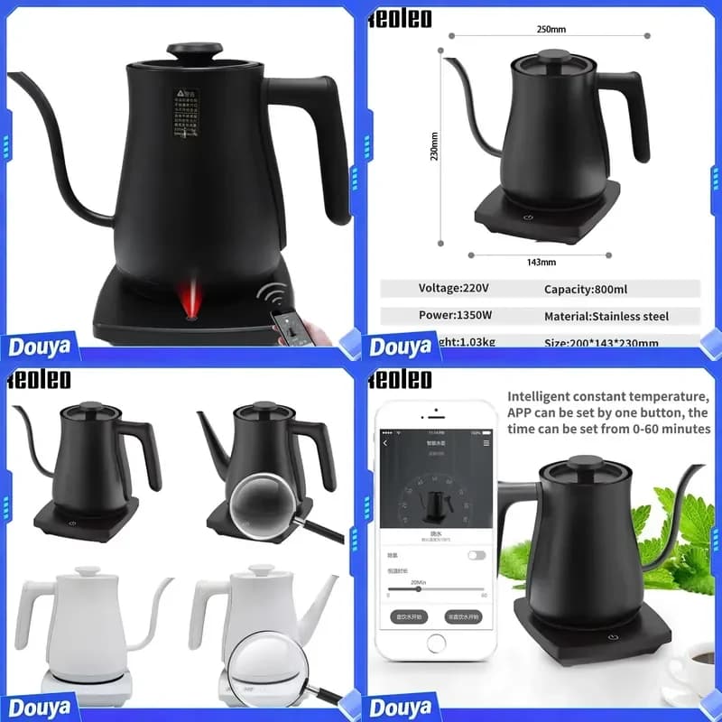 XEOLEO 800ML Coffee Kettle Smart Coffee Pot 1350W Kettle Variable Temperature Quick Heating Electric Boiling Pot for