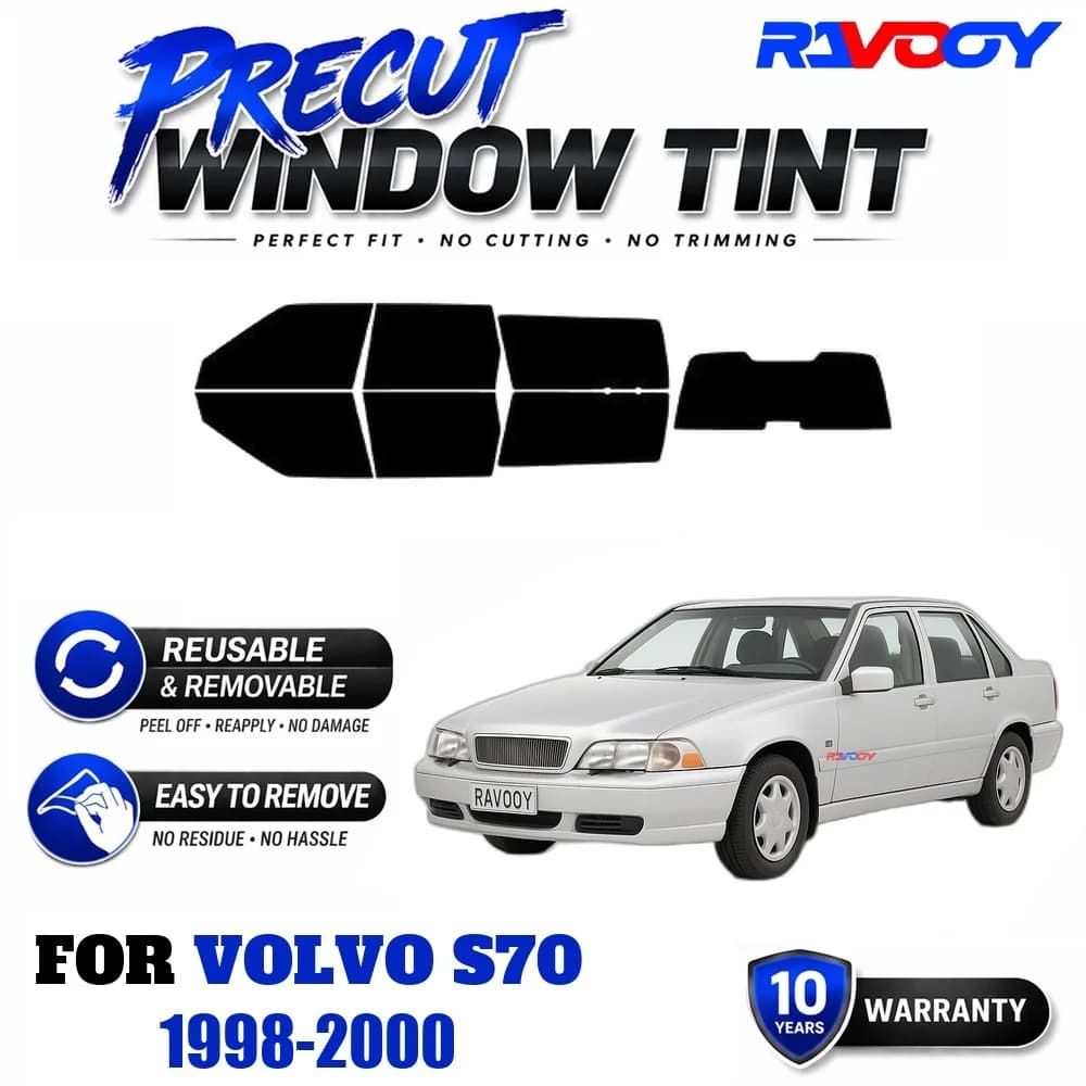 RAVOOY Precut Window Tint, Reusable Removable EPU Film, Custom Fit for Volvo S70 1998-2000, UV Heat Protection