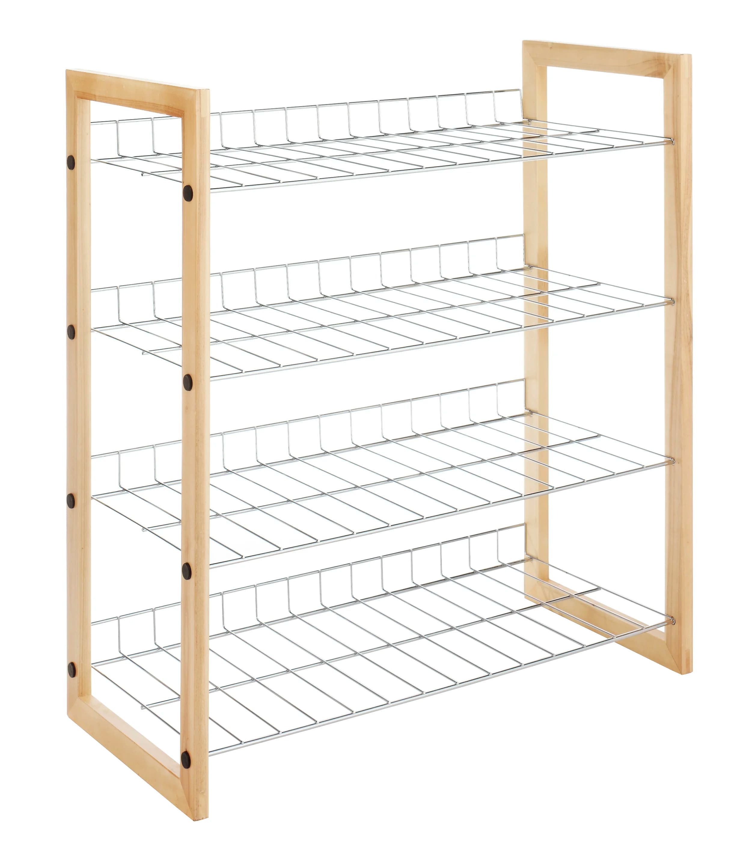 4-Tier Closet Shelf Storage Organizer Natural Wood Chrome Frame 11.63 x 25 x 27.5 Inches Adult Use